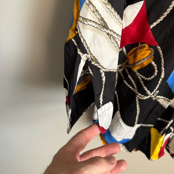 Lauren Ralph Lauren Nautical Sailing Flag Print Button Up Blouse Black Medium - Picture 3 of 15